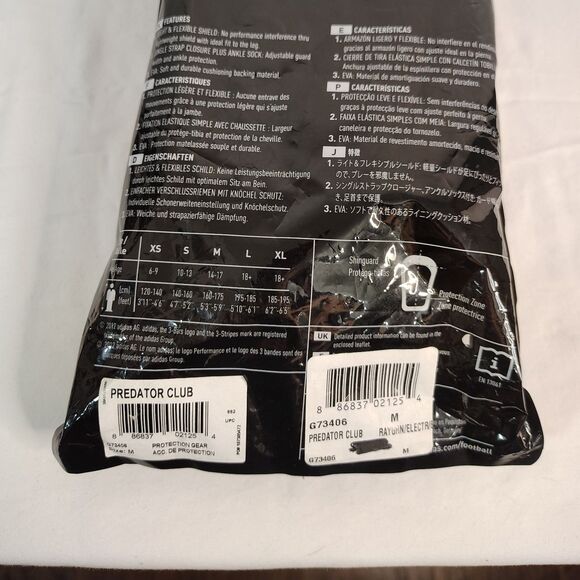 New ADIDAS Adult Medium Black Soccer Shin Guards PREDATOR CLUB Single Strap - Picture 5 of 6